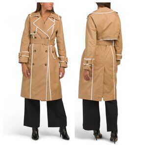 7 For All Mankind Tan Trench Coat with White Trim